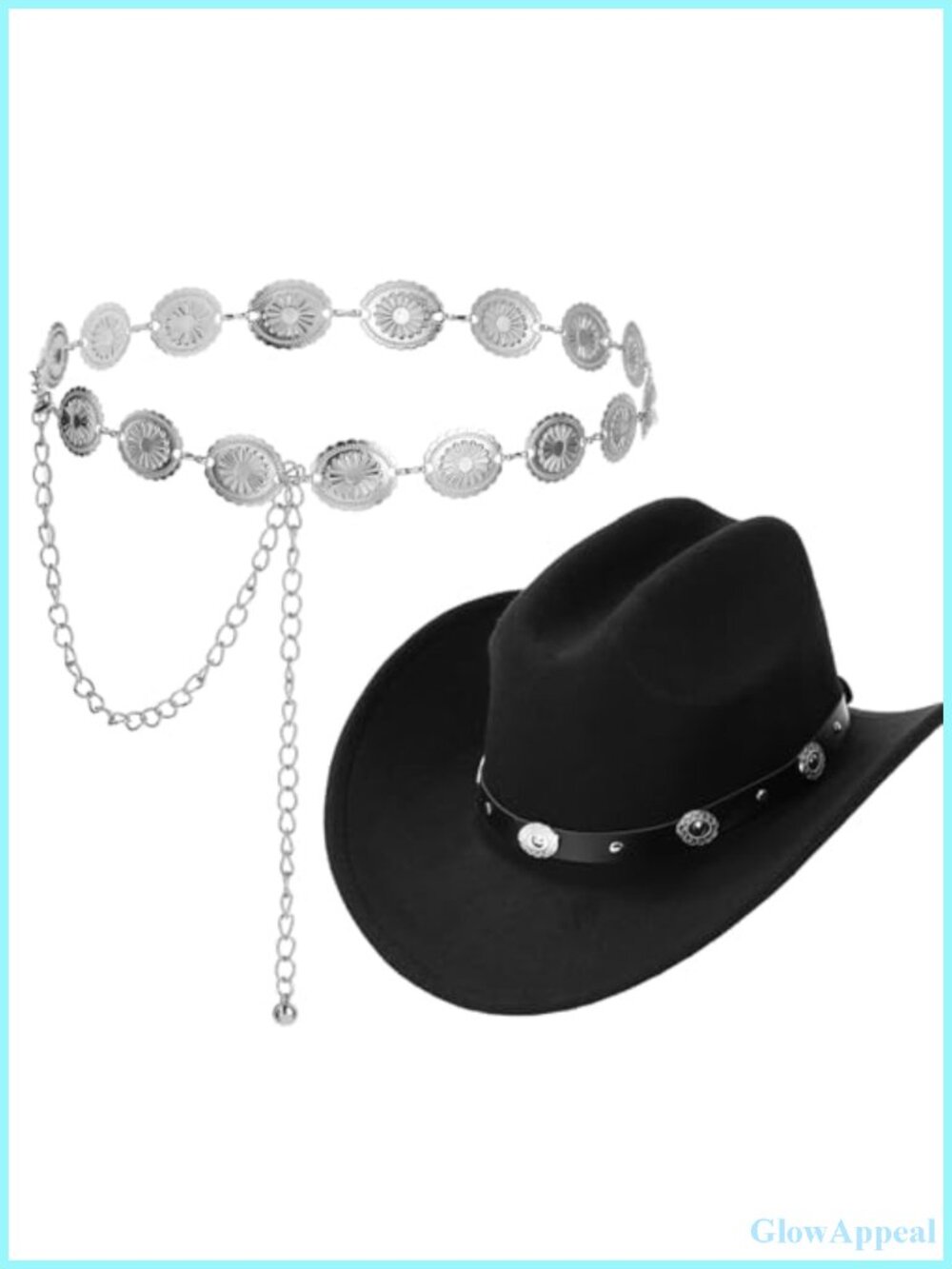 Felt Cowboy Hat & Metal Belt Set Matching Couple Party